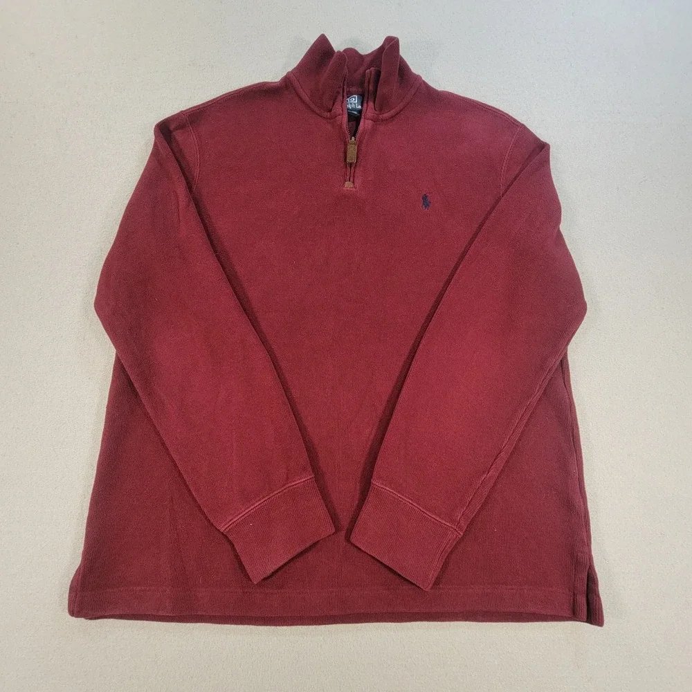 Polo Ralph Lauren Quarter Zip Sweater Ribbed Pullover Burgundy Men's Medium